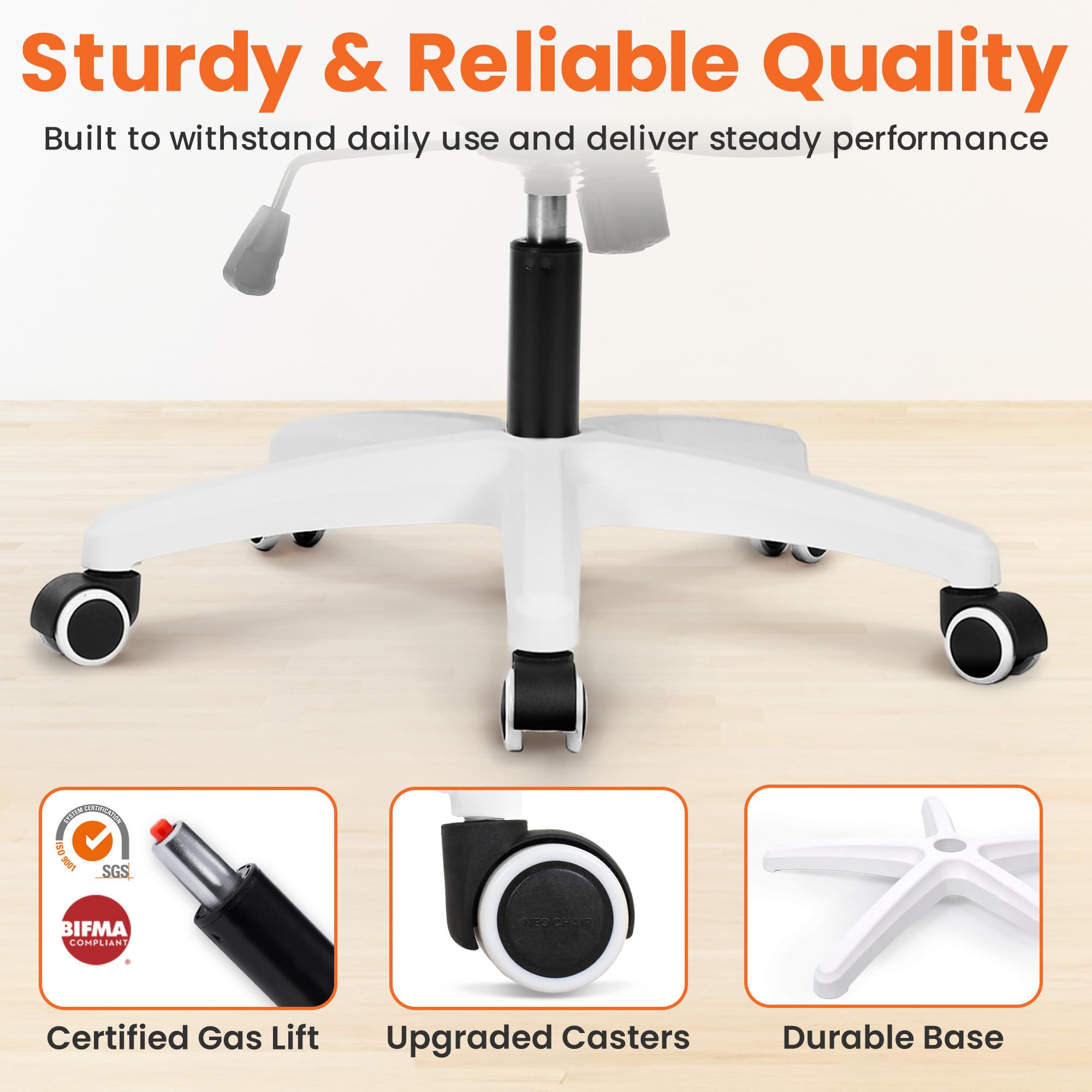 NEO CHAIR 360° swivel facilitates easy reach and smooth movement.