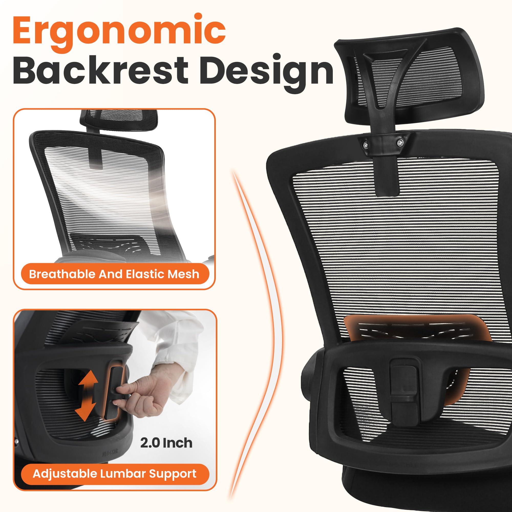 NEO CHAIR adjustable headrest supports neck alignment for focused work.