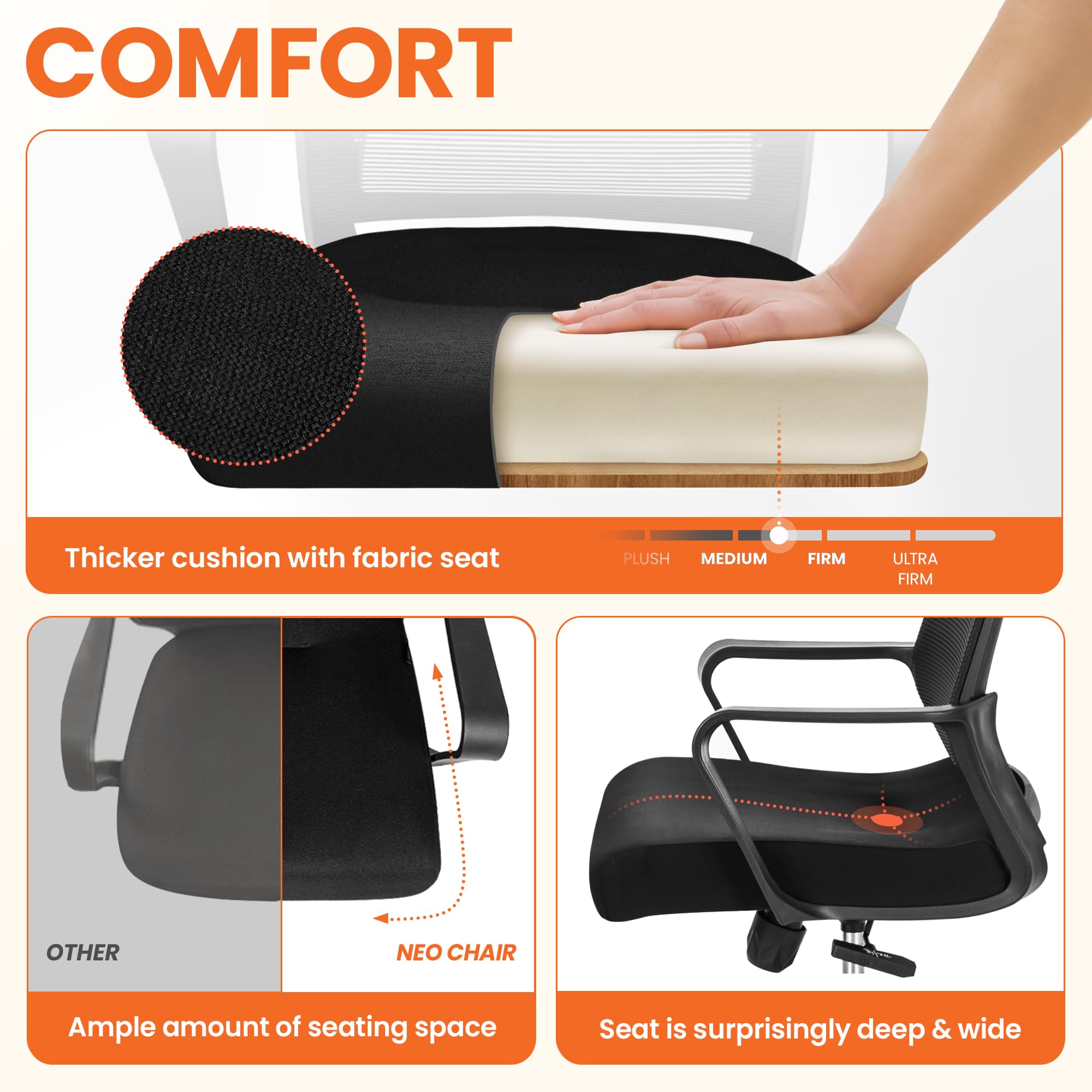 NEO CHAIR adjustable height and tilt for custom desk alignment