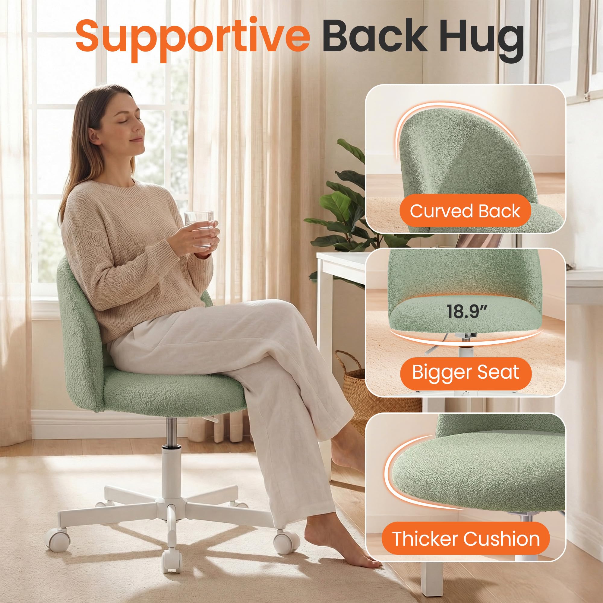 Neo Chair armless space-saving design fits vanities and small rooms.