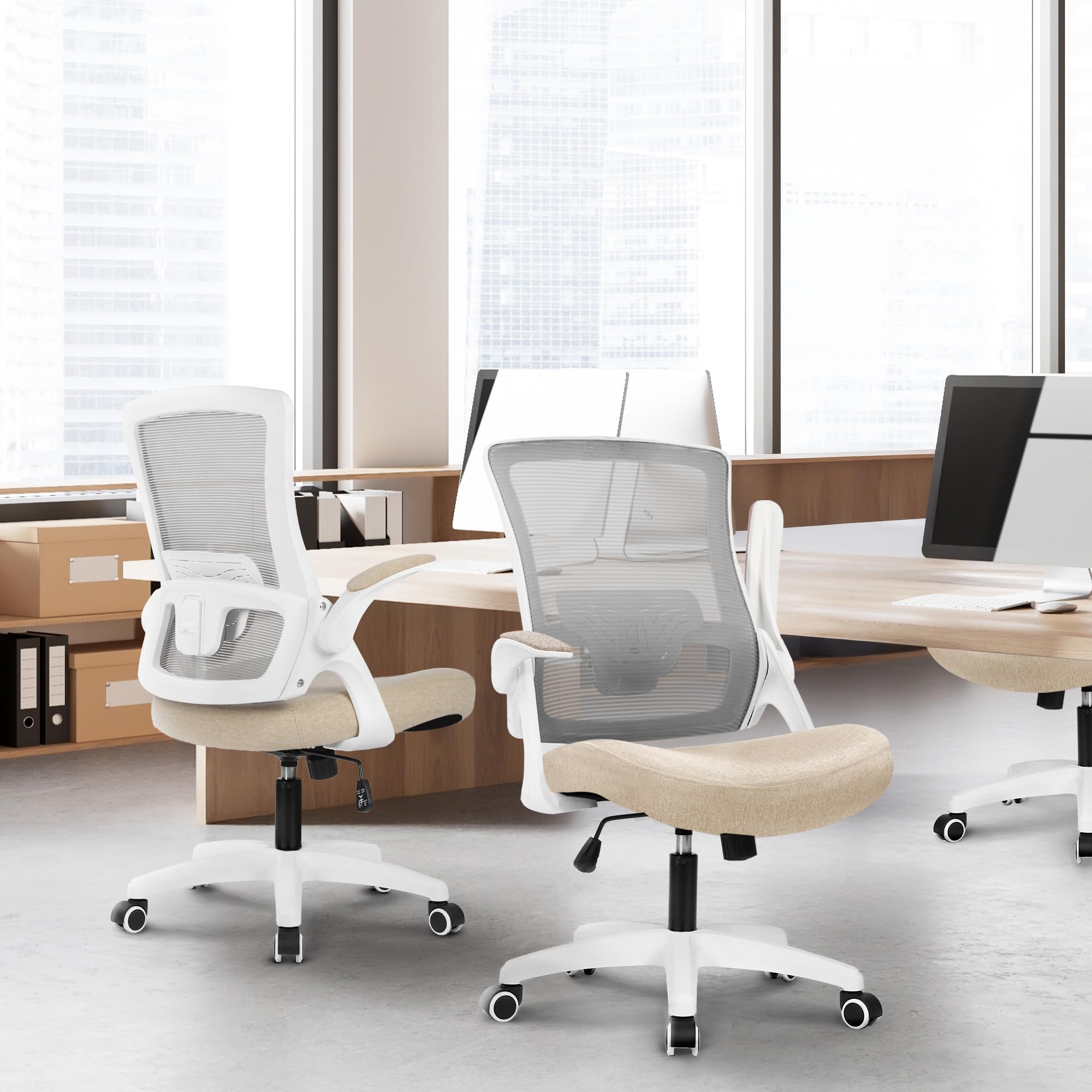 NEO CHAIR beige finish complements modern home or office spaces.