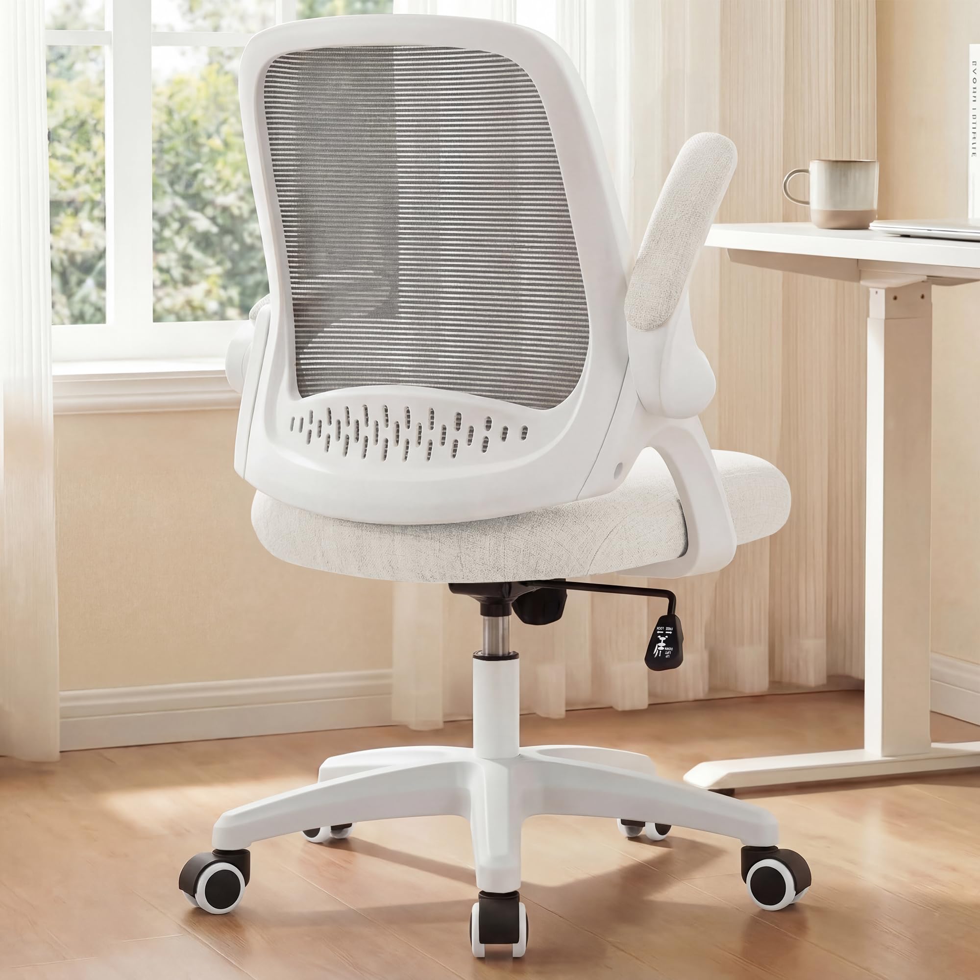 Neo Chair breathable mesh back supports upright posture during long work sessions.