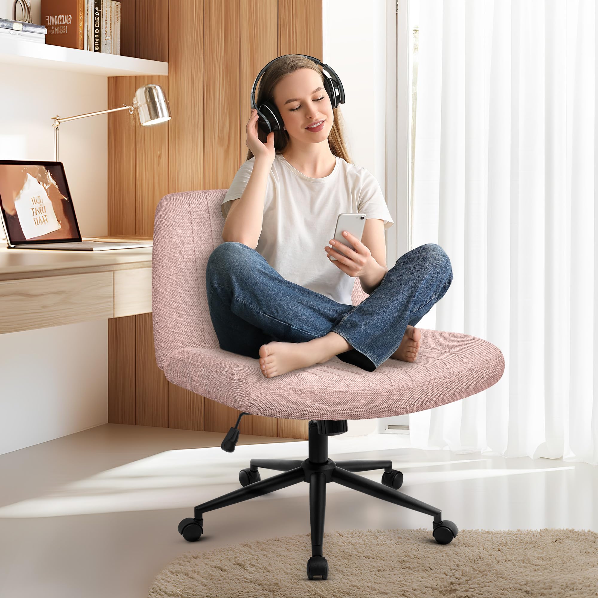 NEO CHAIR criss cross chair home office setup in pink room