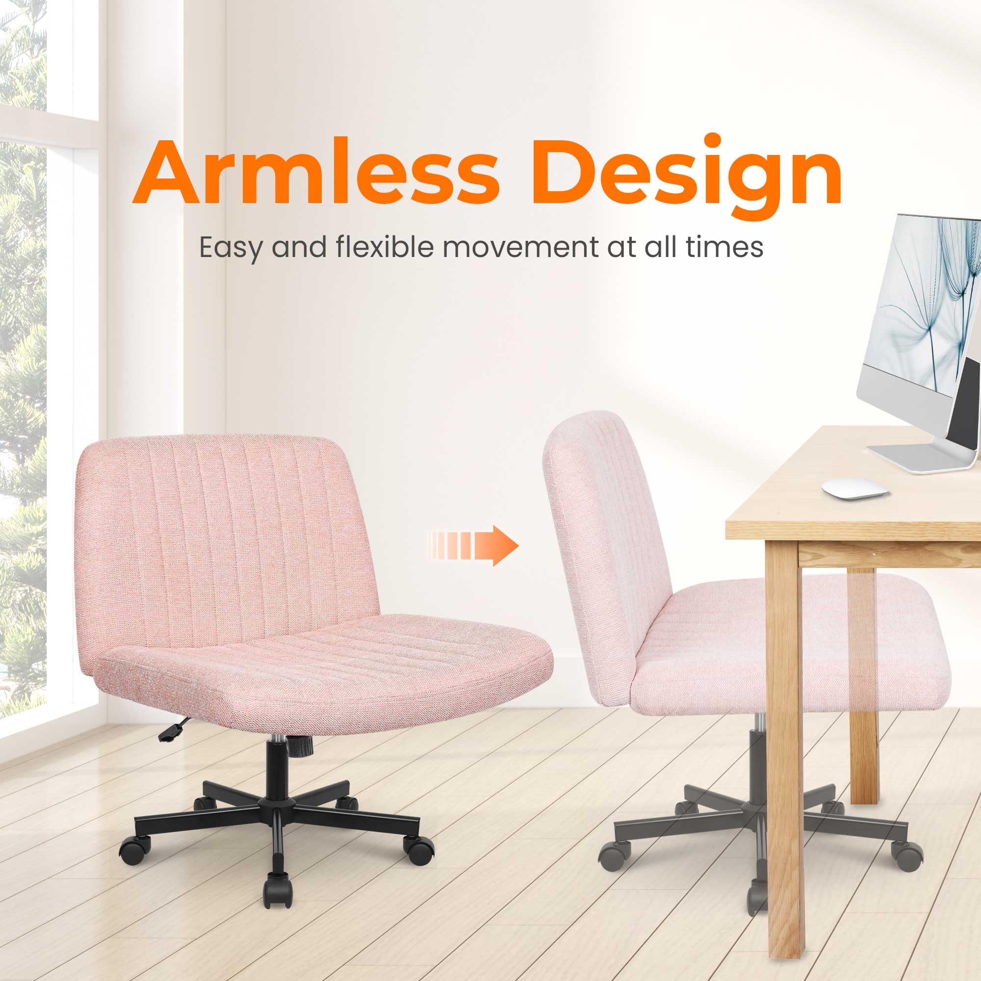 NEO CHAIR armless design fits neatly beside desks or vanities.