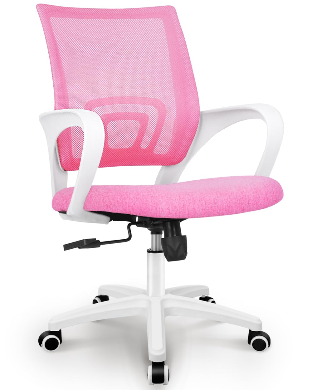 Neo Chair ergonomic mesh pink backrest supports all-day comfort.