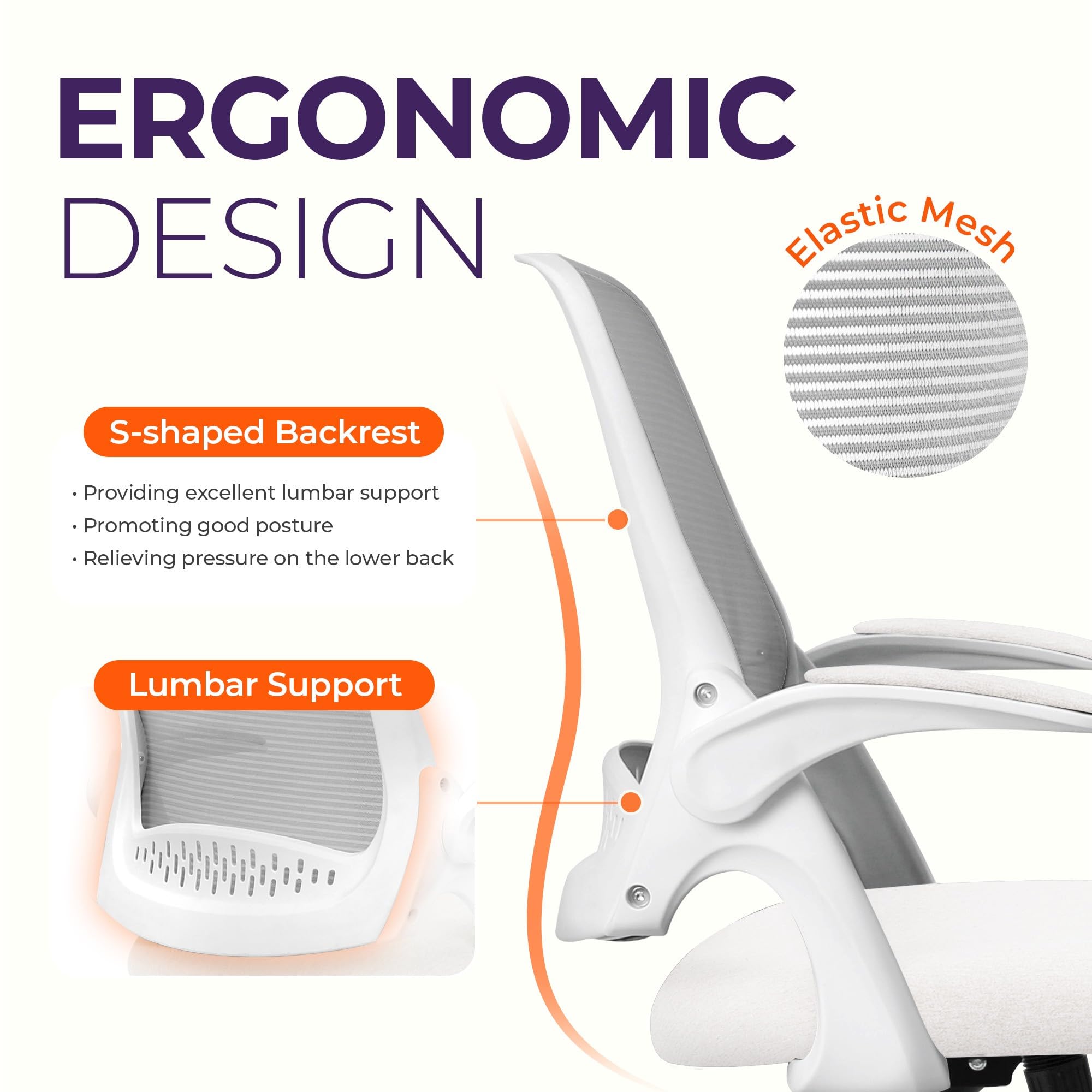 Neo Chair flip-up arms save desk space for compact setups.