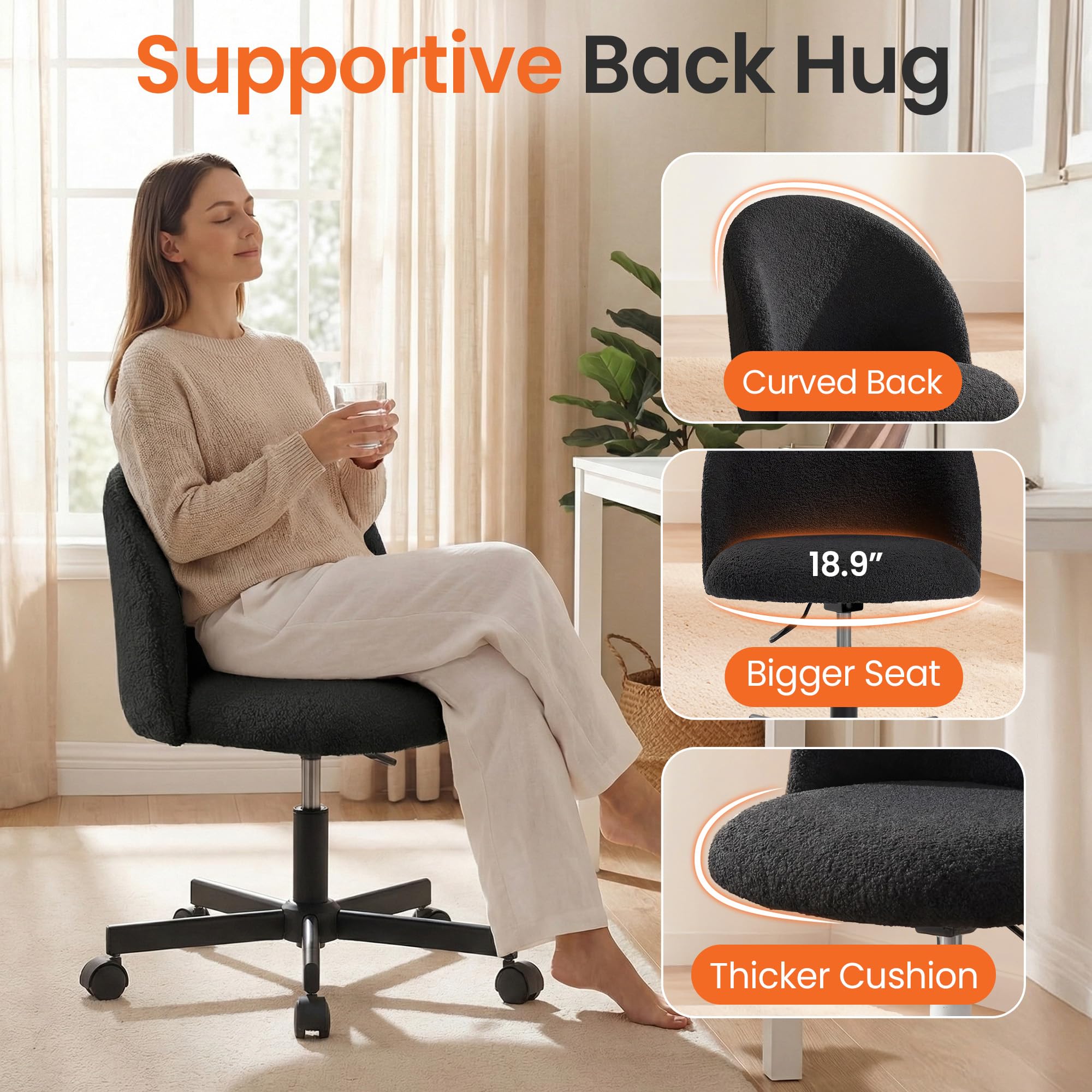 NEO CHAIR height-adjustable swivel helps tailor desk height quickly.