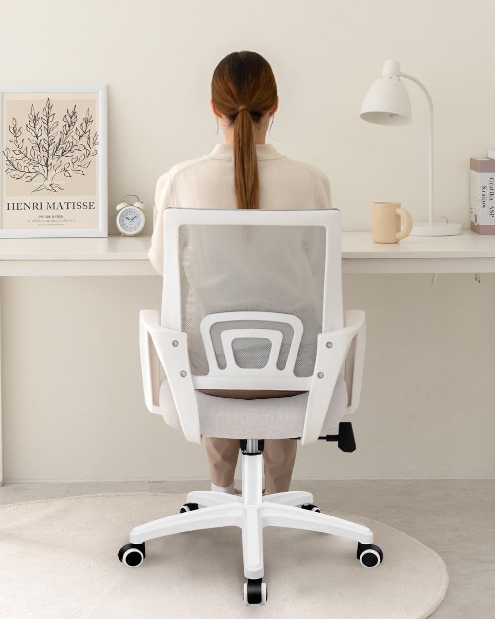 NEO CHAIR ivory finish blends with modern home offices.