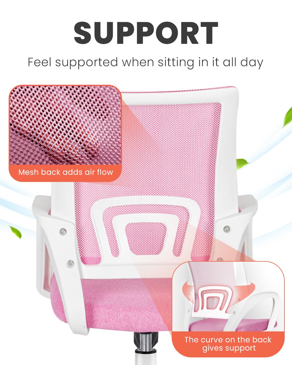 Neo Chair lumbar support backrest promotes proper posture during tasks.