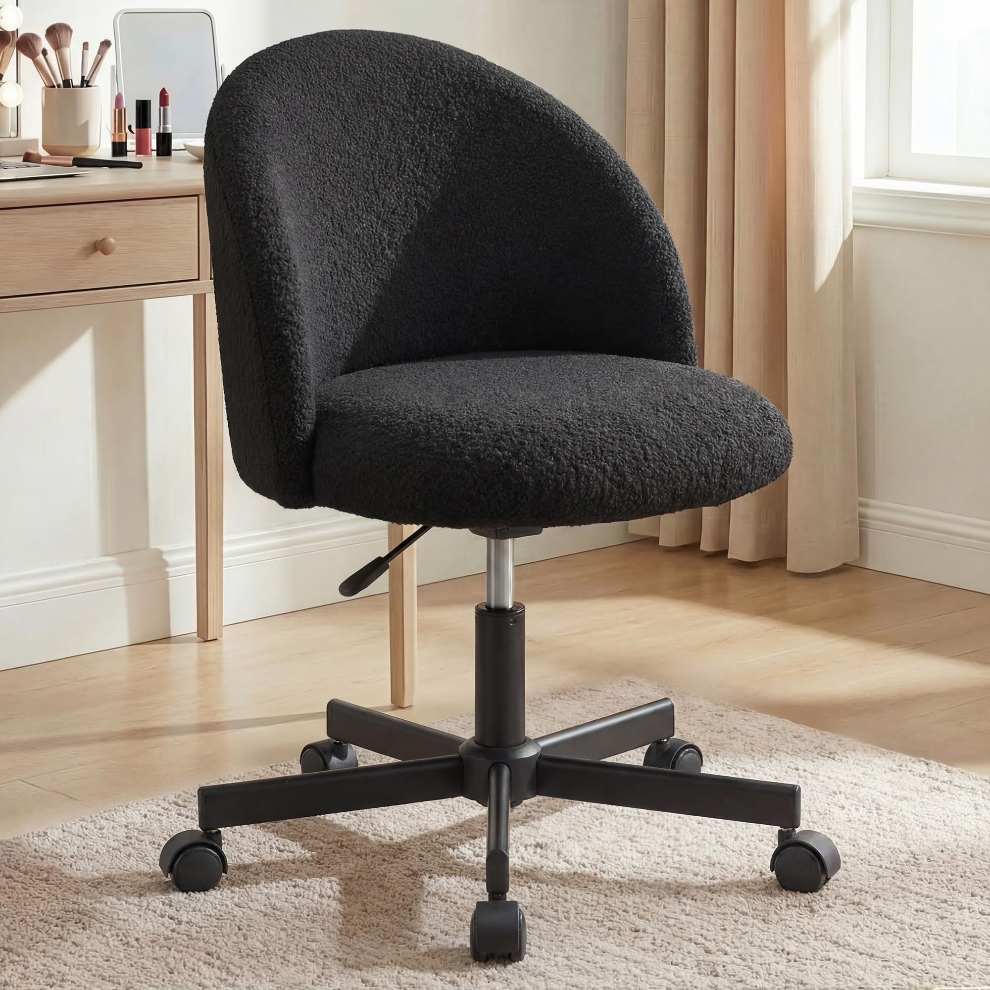 NEO CHAIR office vanity chair with teddy fabric offers cozy, focused seating.