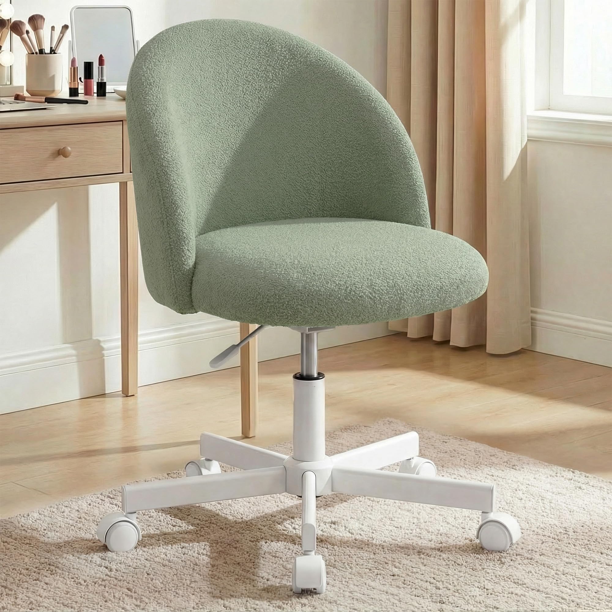 Neo Chair office vanity chair with wheels enables smooth movement in compact spaces.
