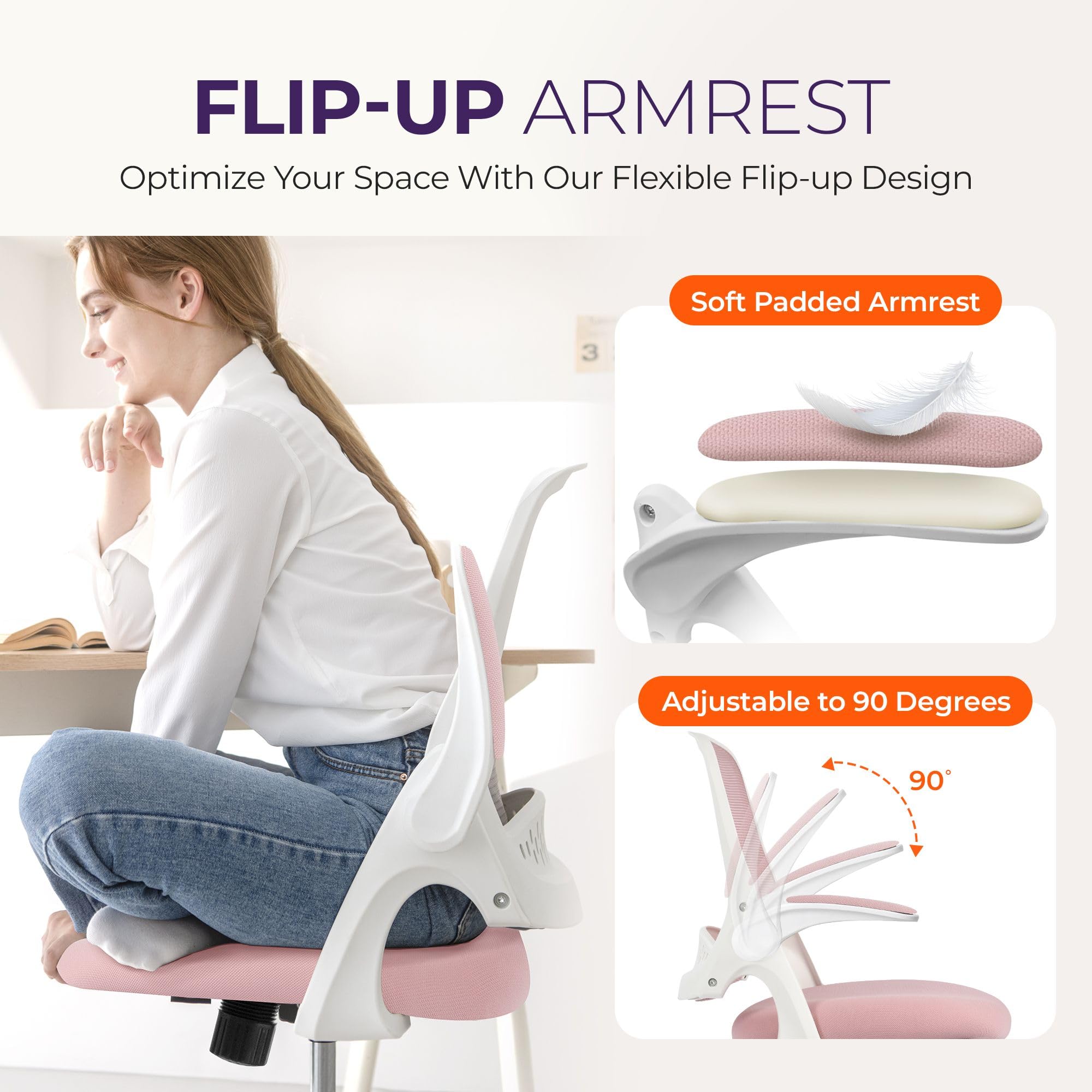 NEO CHAIR pink 360-degree swivel for easy multi-tasking