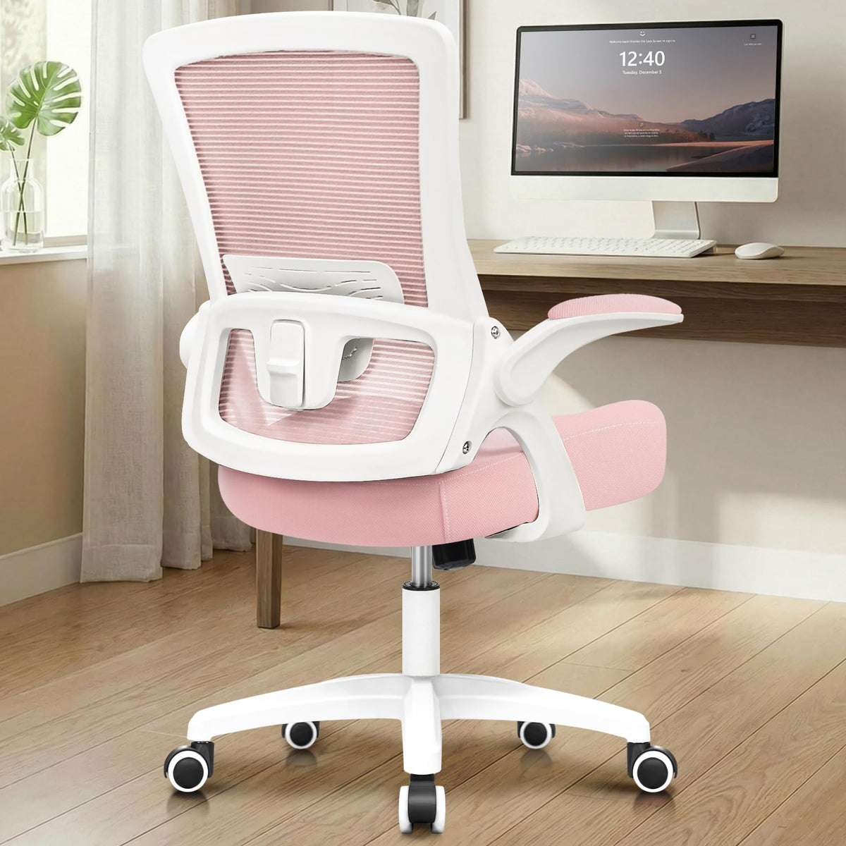 NEO CHAIR pink high-back mesh backrest supports posture during long work sessions