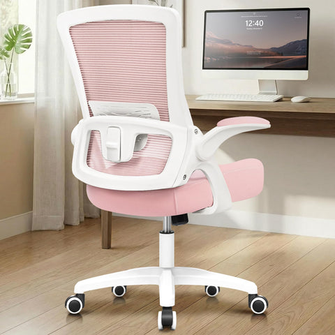 NEO CHAIR pink high-back mesh backrest supports posture during long work sessions
