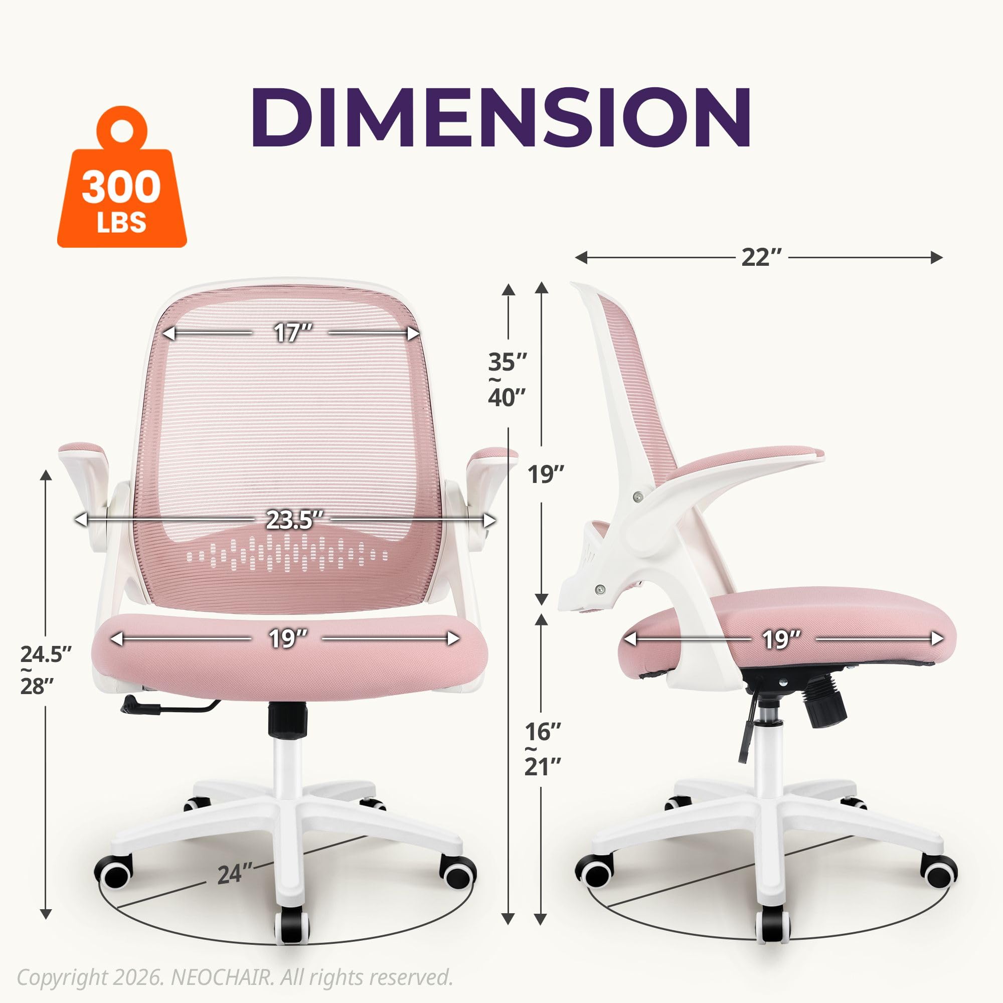 NEO CHAIR pink lumbar support helps maintain an upright posture during long sessions
