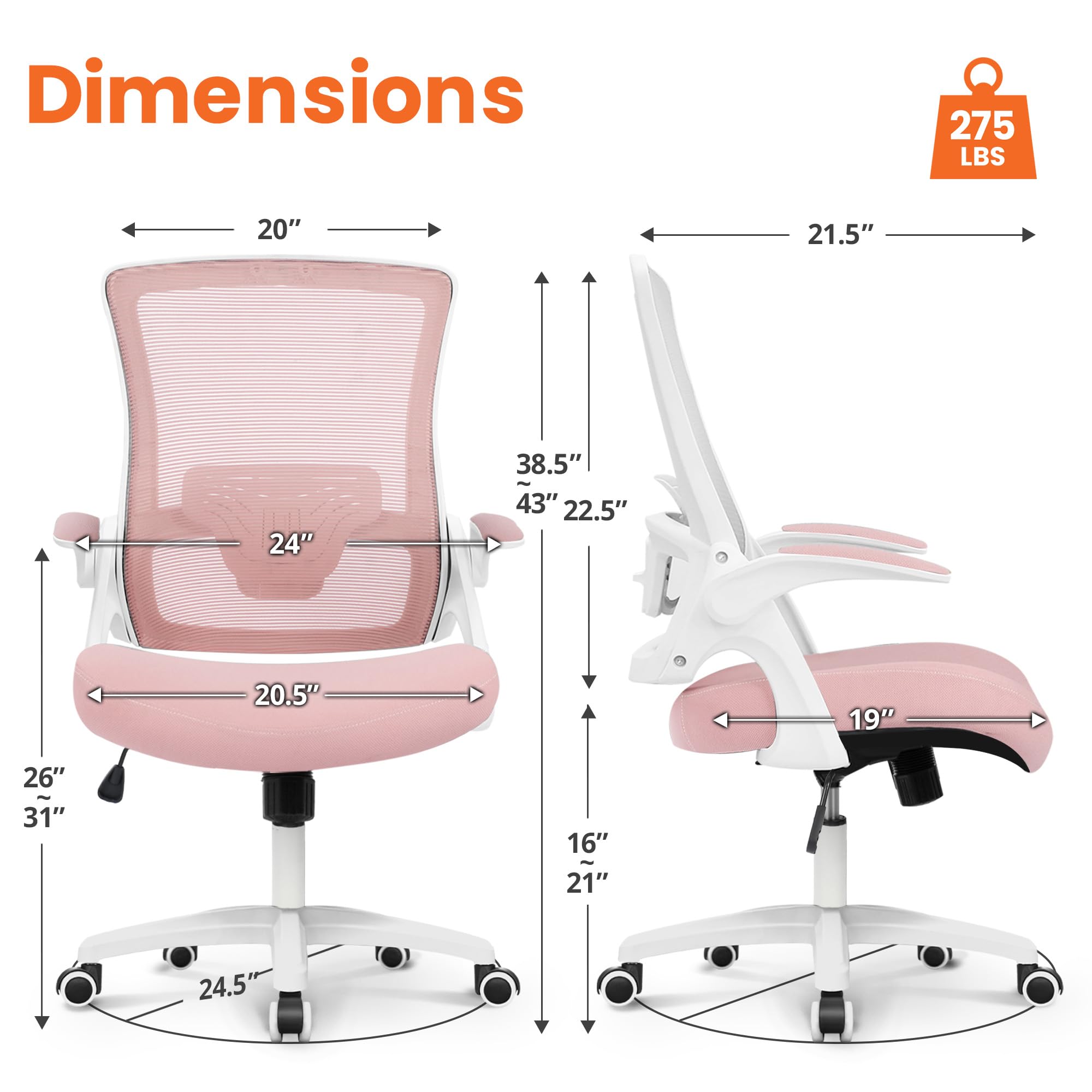 NEO CHAIR pink rolling wheels enable easy movement across a busy desk