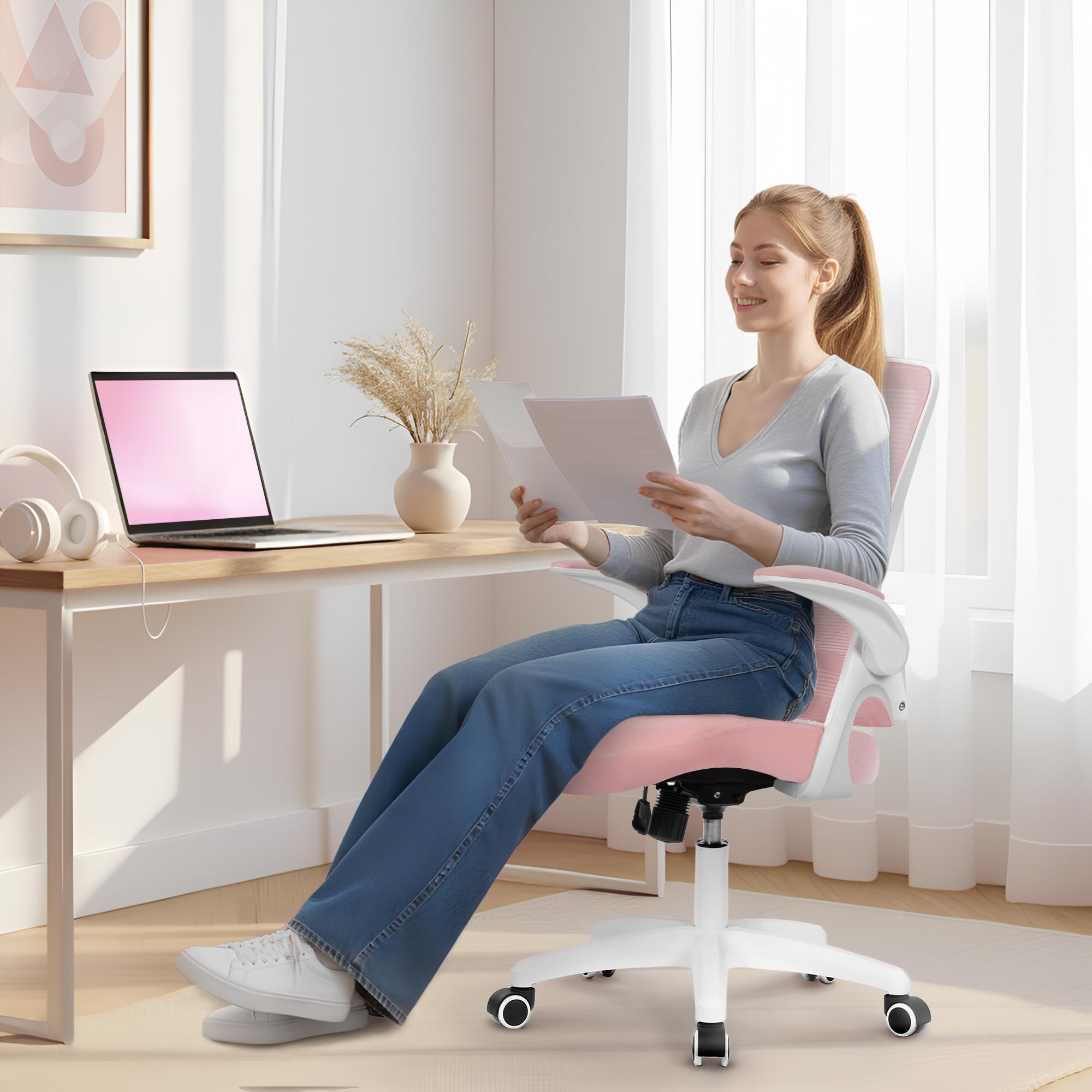 NEO CHAIR pink SGS-certified gas lift ensures safe height adjustments