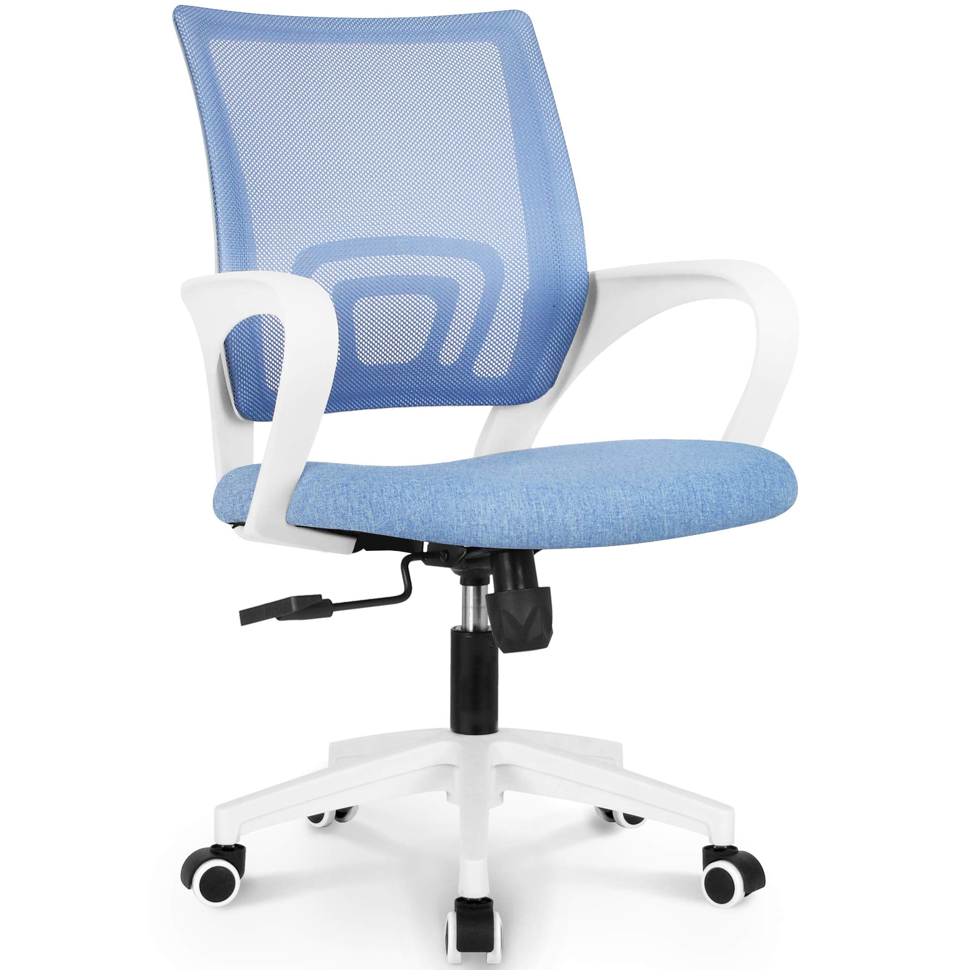 NEO CHAIR sky-blue mesh back for breathable comfort during long work sessions