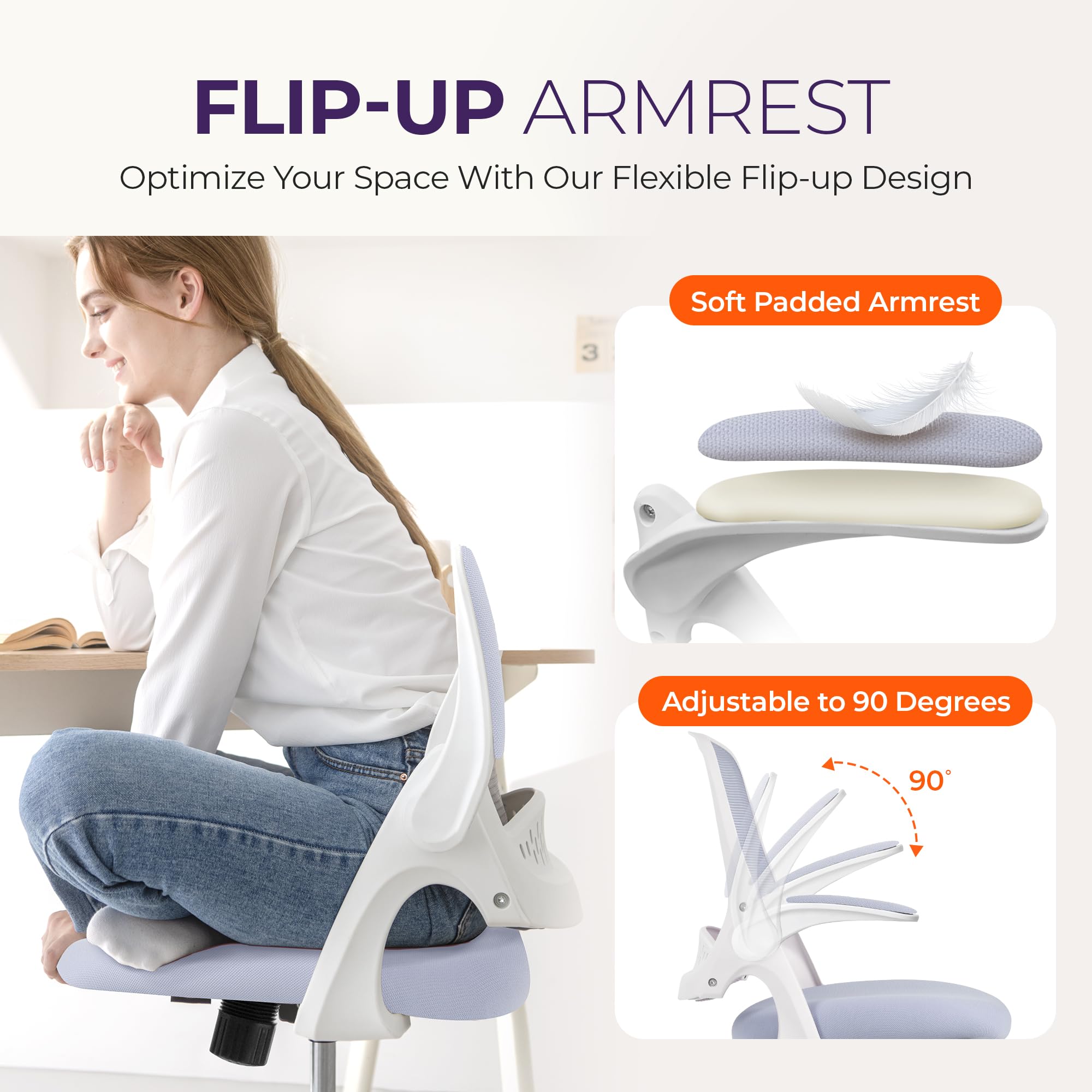 NEO CHAIR sturdy base and smooth wheels on carpet or hard floors