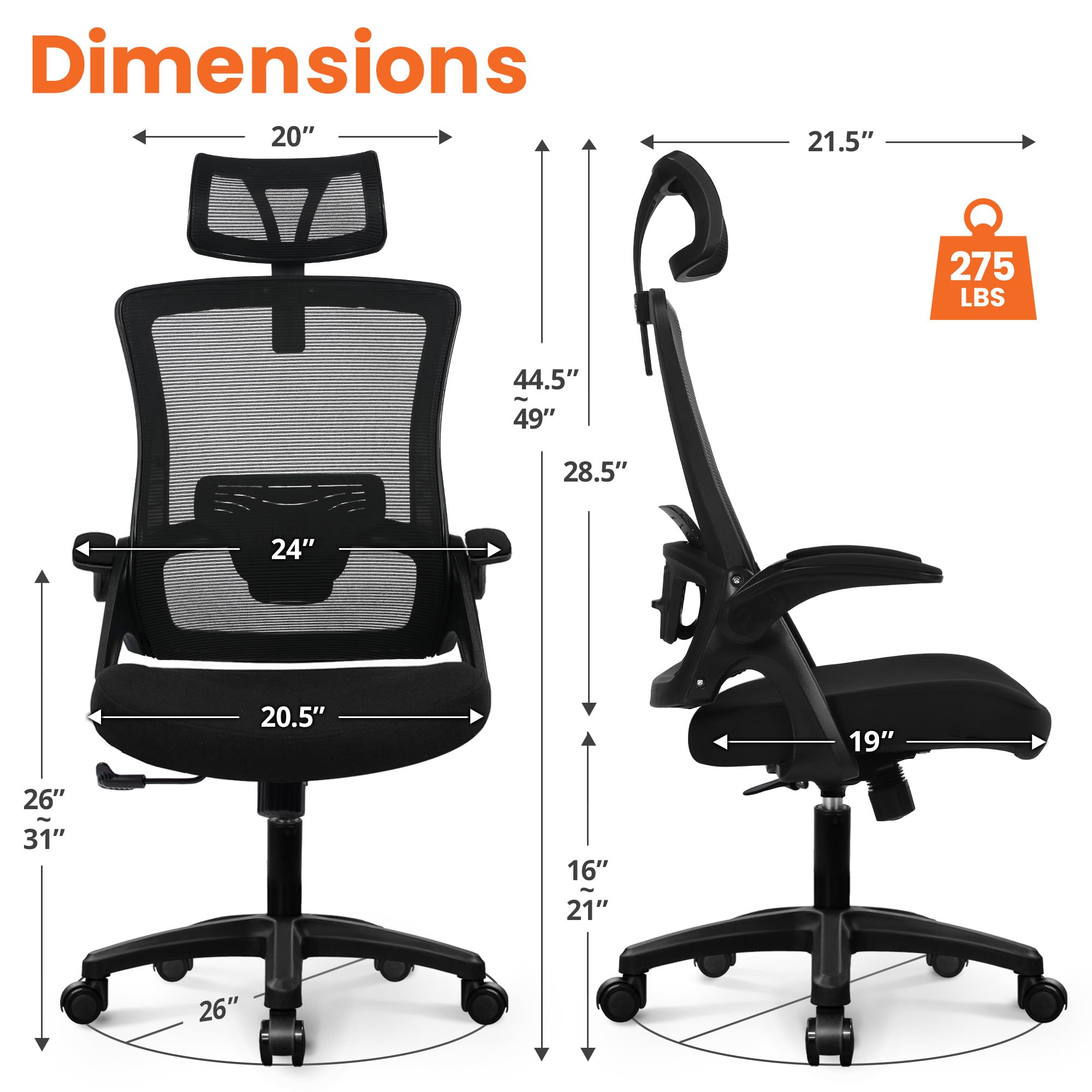 NEO CHAIR waterfall-seat front edge reduces pressure during long sessions.
