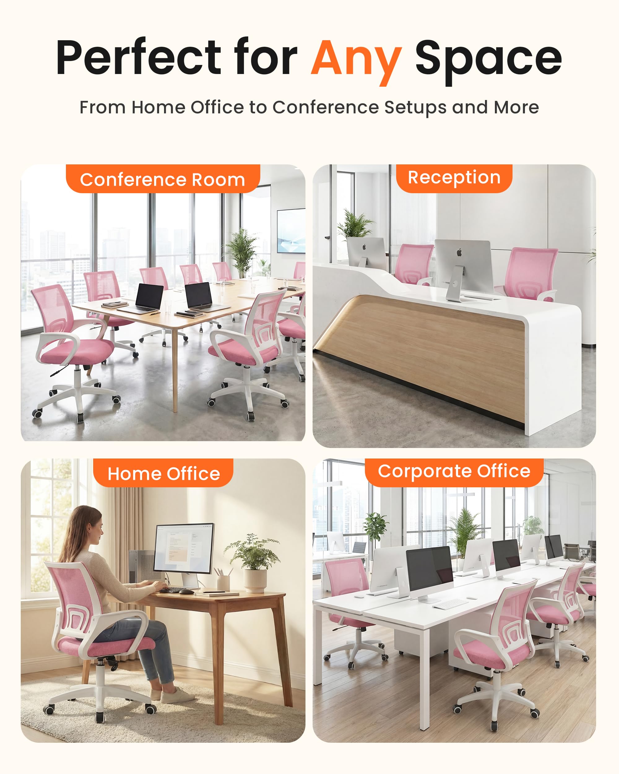 Neo Chair rolling wheels glide smoothly for easy repositioning.