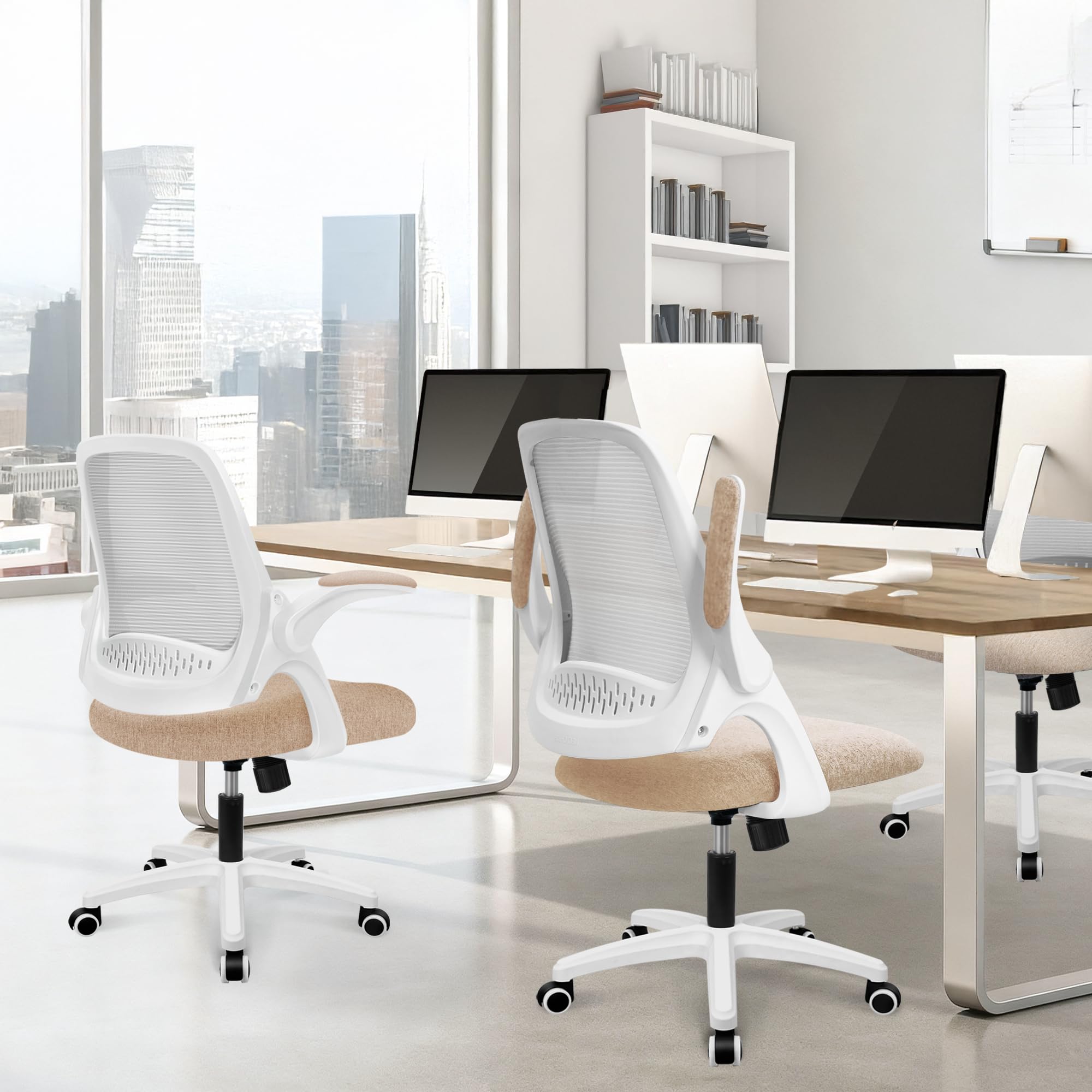 NEO CHAIR beige finish suits home offices and vanity spaces.