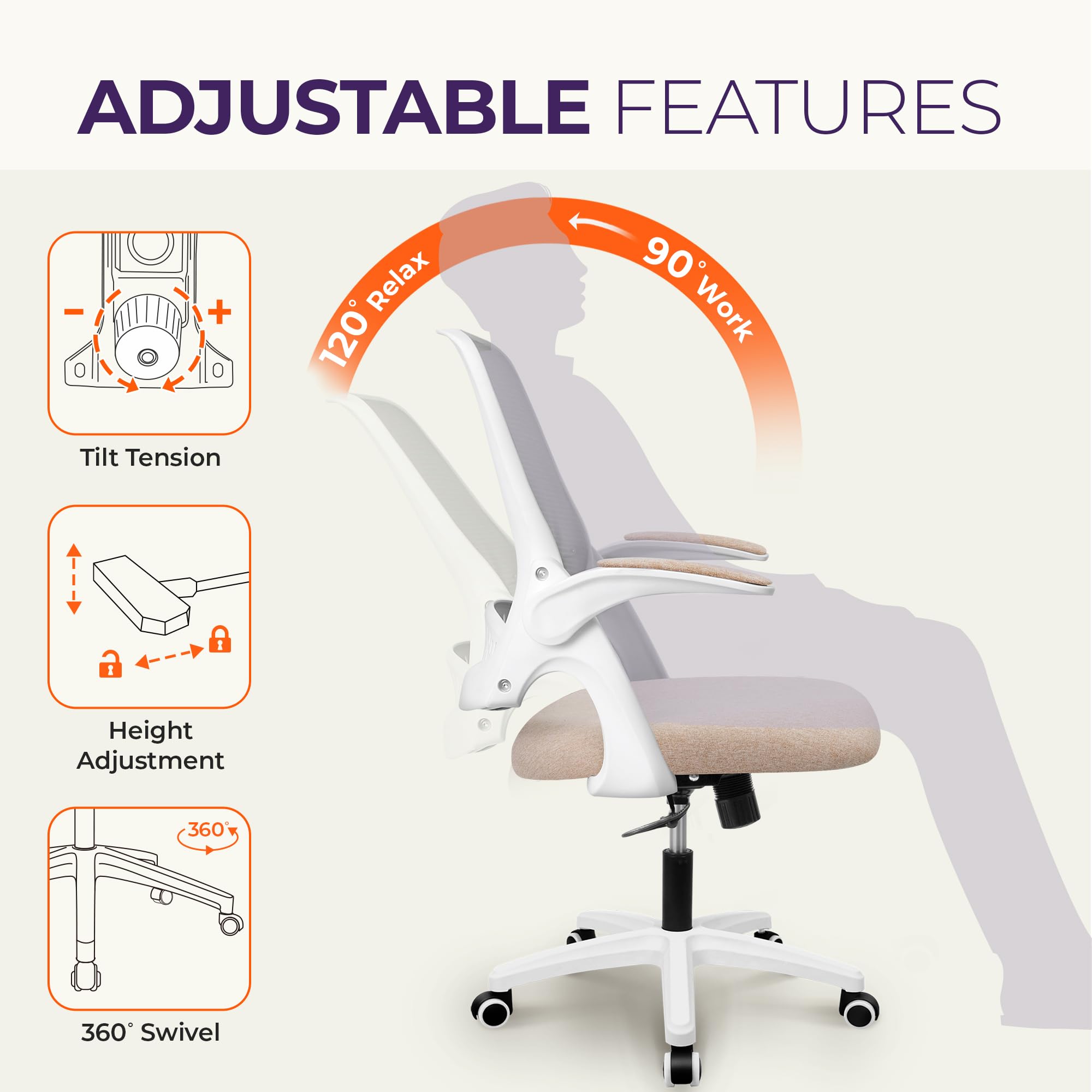 NEO CHAIR durable base and smooth wheels for daily use.