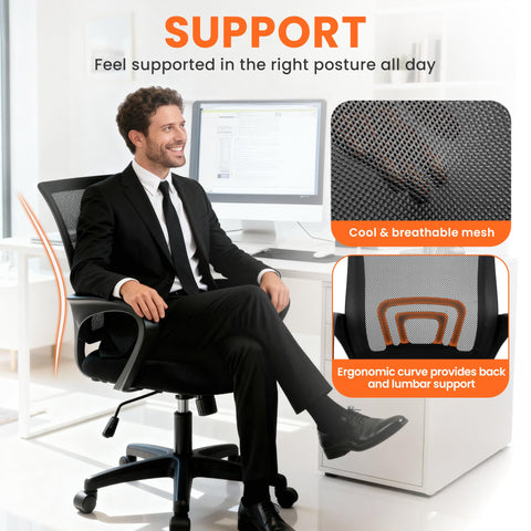 NEO CHAIR integrated lumbar support helps posture during long tasks