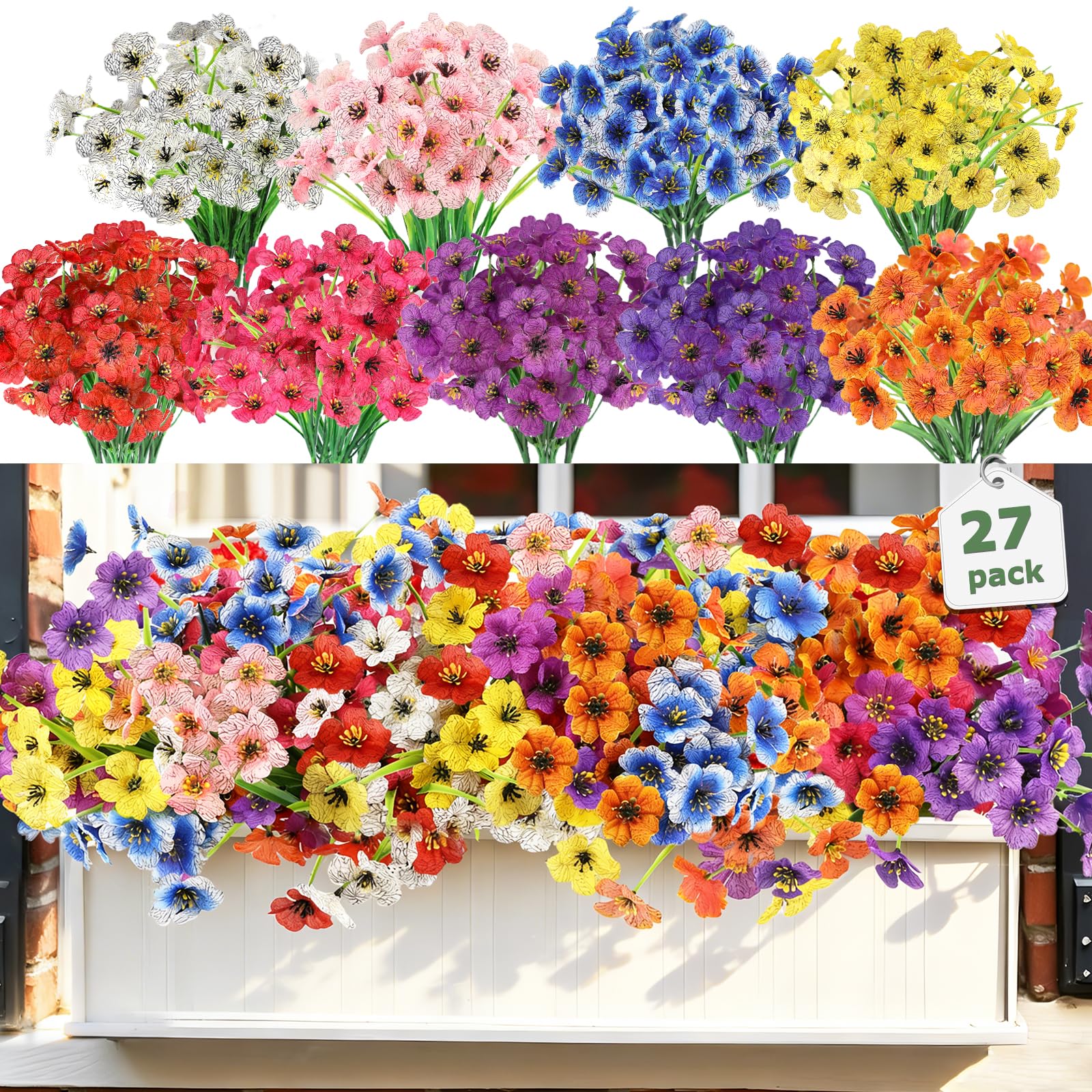 Nepfaivy outdoor 27-bundle fake flowers brighten planters with bold color