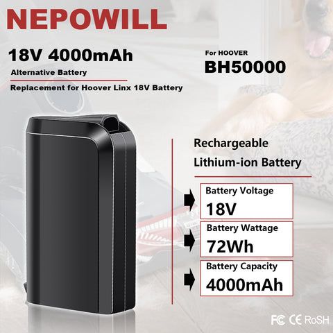 NEPOWILL Hoover Linx battery side view showing slim profile for easy replacement.
