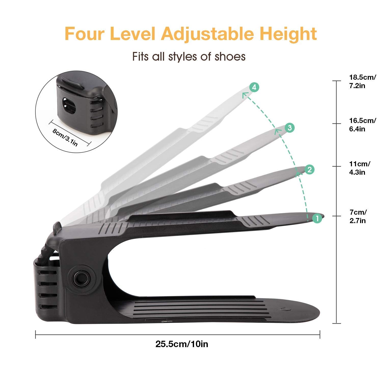 Neprock Shoe Rack side view illustrating compact dual-tier storage.
