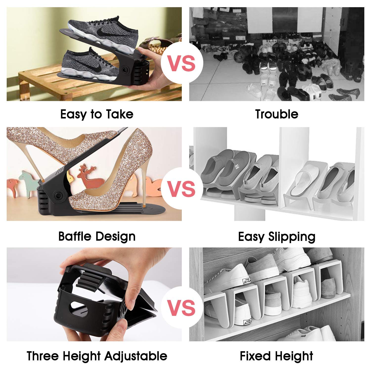 Neprock Shoe Rack close-up slip-prevention feature keeps shoes in place.