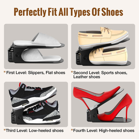 Neprock Shoe Slots Organizer adjustable-height levels accommodate different shoe types.