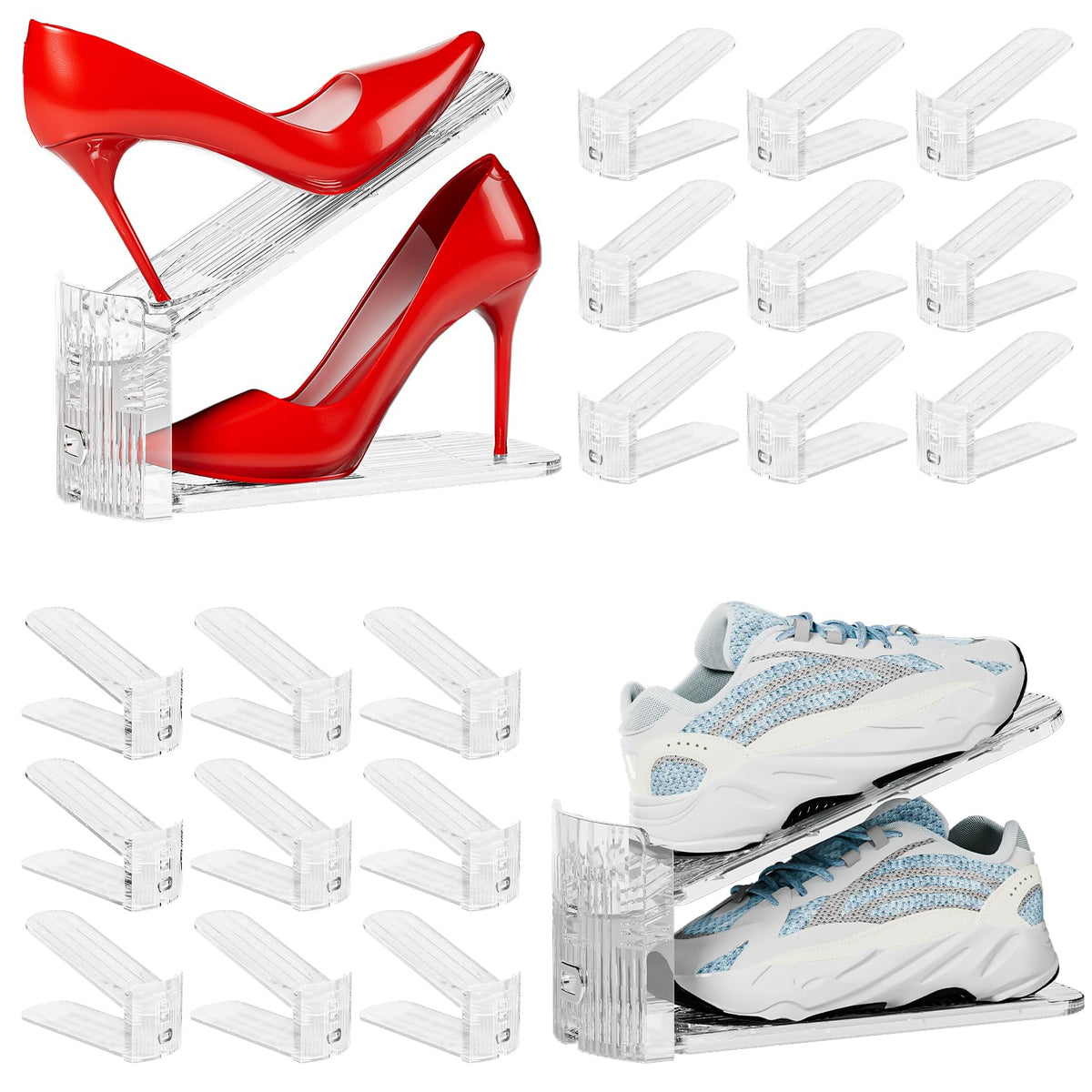Neprock shoe slots organizer with clear acrylic stack for space saving in the closet