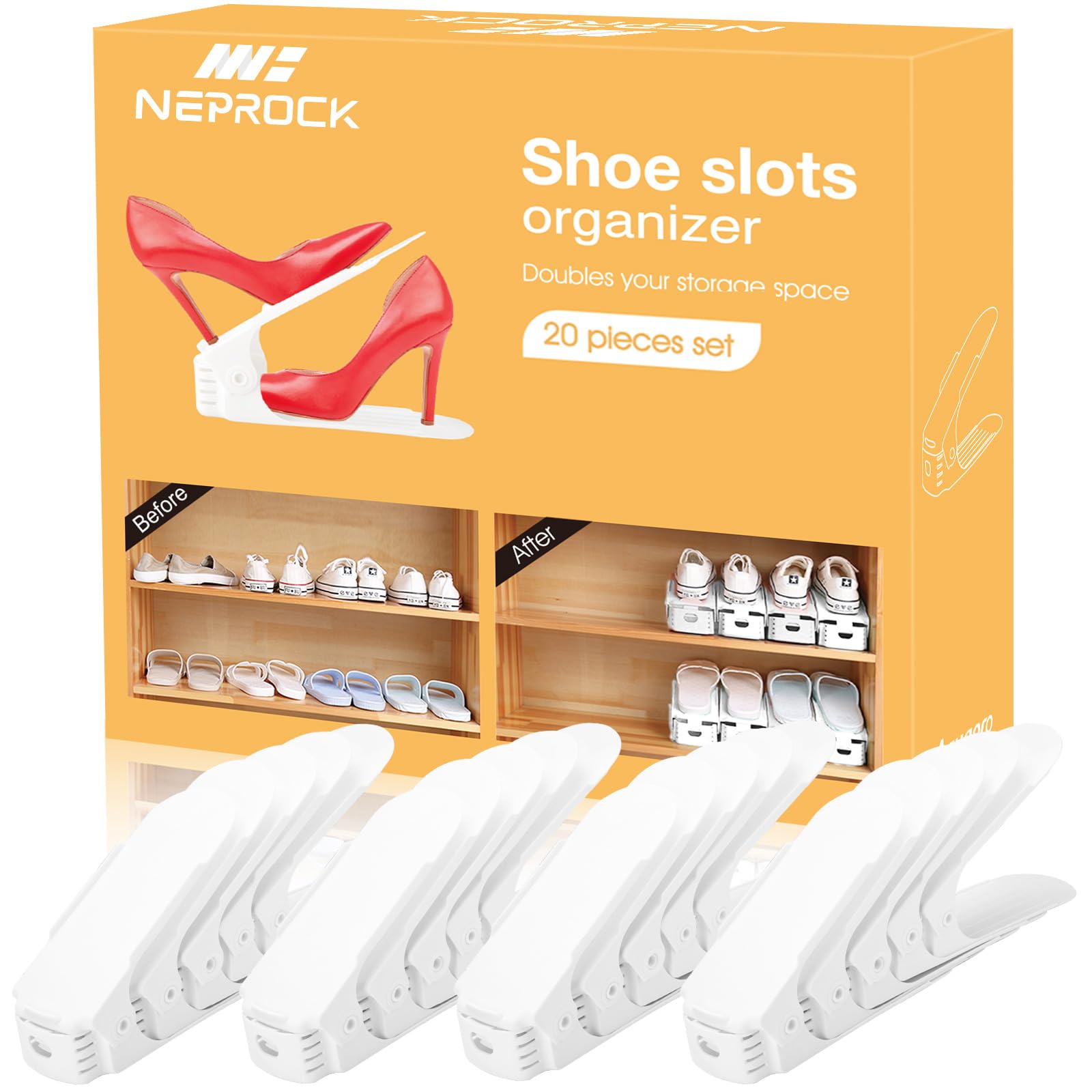Neprock shoe slots organizer double-deck design showcases space-saving closet solution