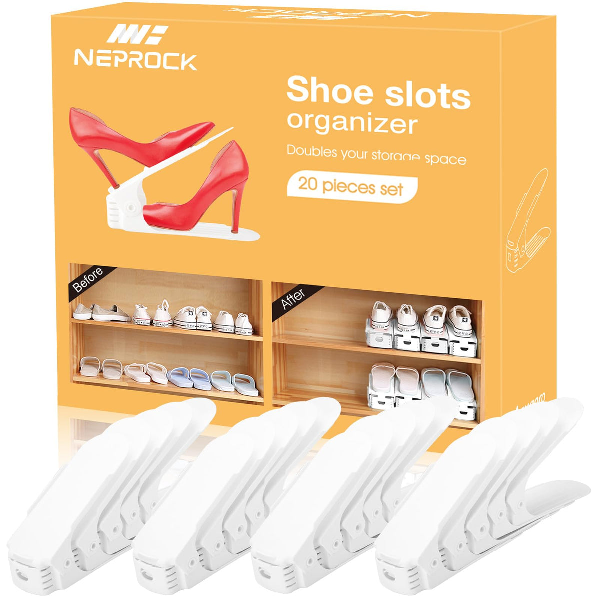 Neprock shoe slots organizer double-deck design showcases space-saving closet solution