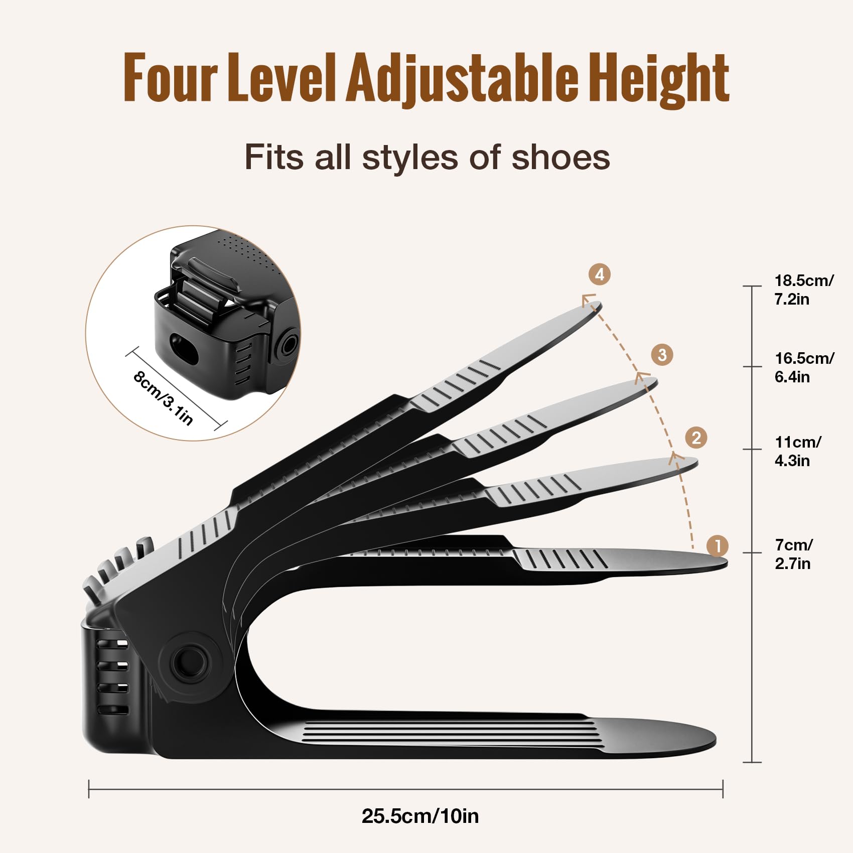 Neprock Shoe Slots Organizer stacked view shows two pairs per slot.