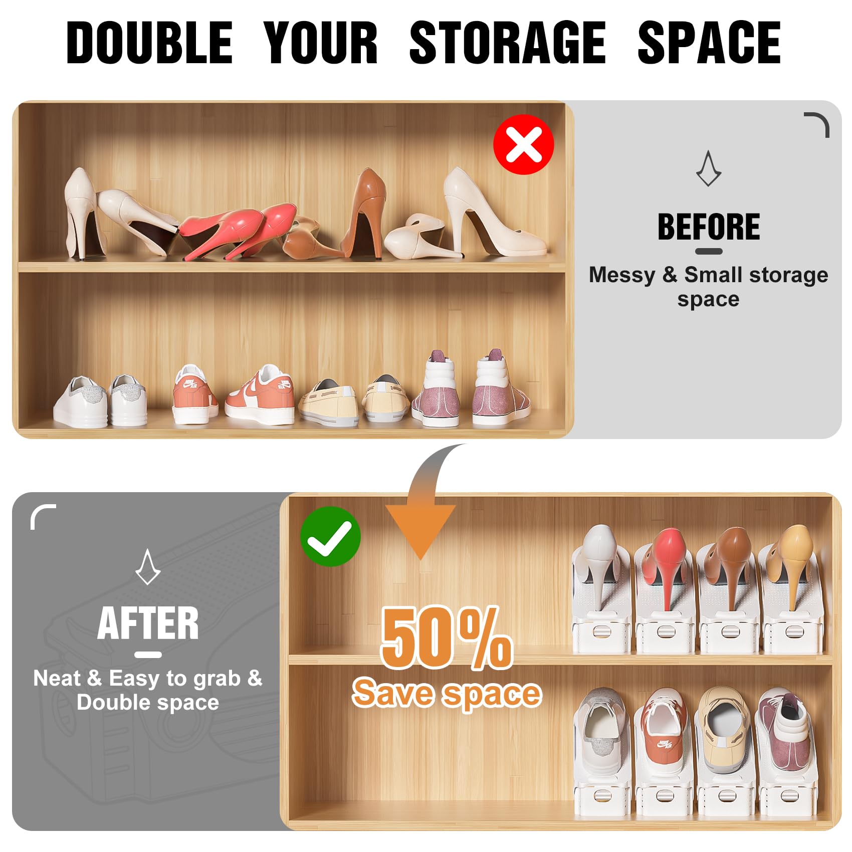 Neprock Shoes Slots Organizer demonstrates vertical closet storage to save space