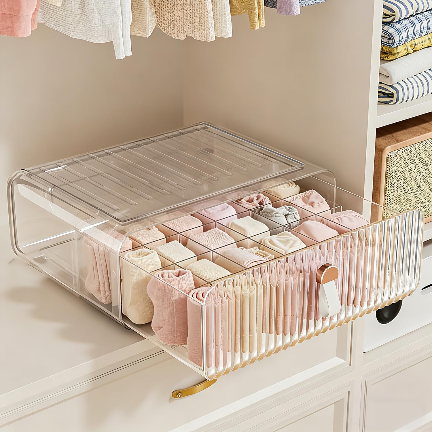 Neprock sock-underwear drawer with 24 compartments for easy organization