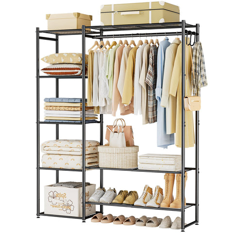 Neprock Wardrobe Closet with hanging rod keeps tops and coats neatly accessible.