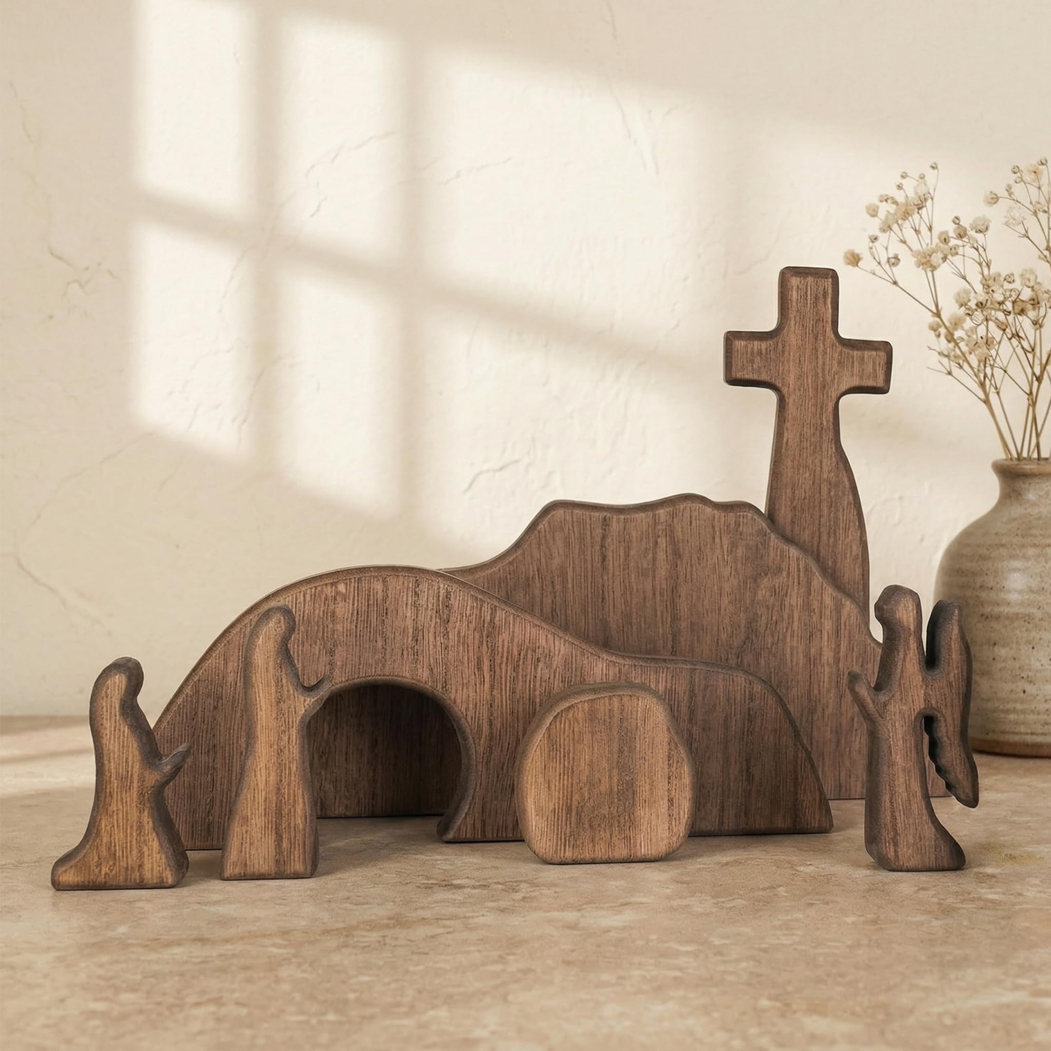 NEROSUN wooden Jesus resurrection nativity piece showcases craftsmanship and seasonal display