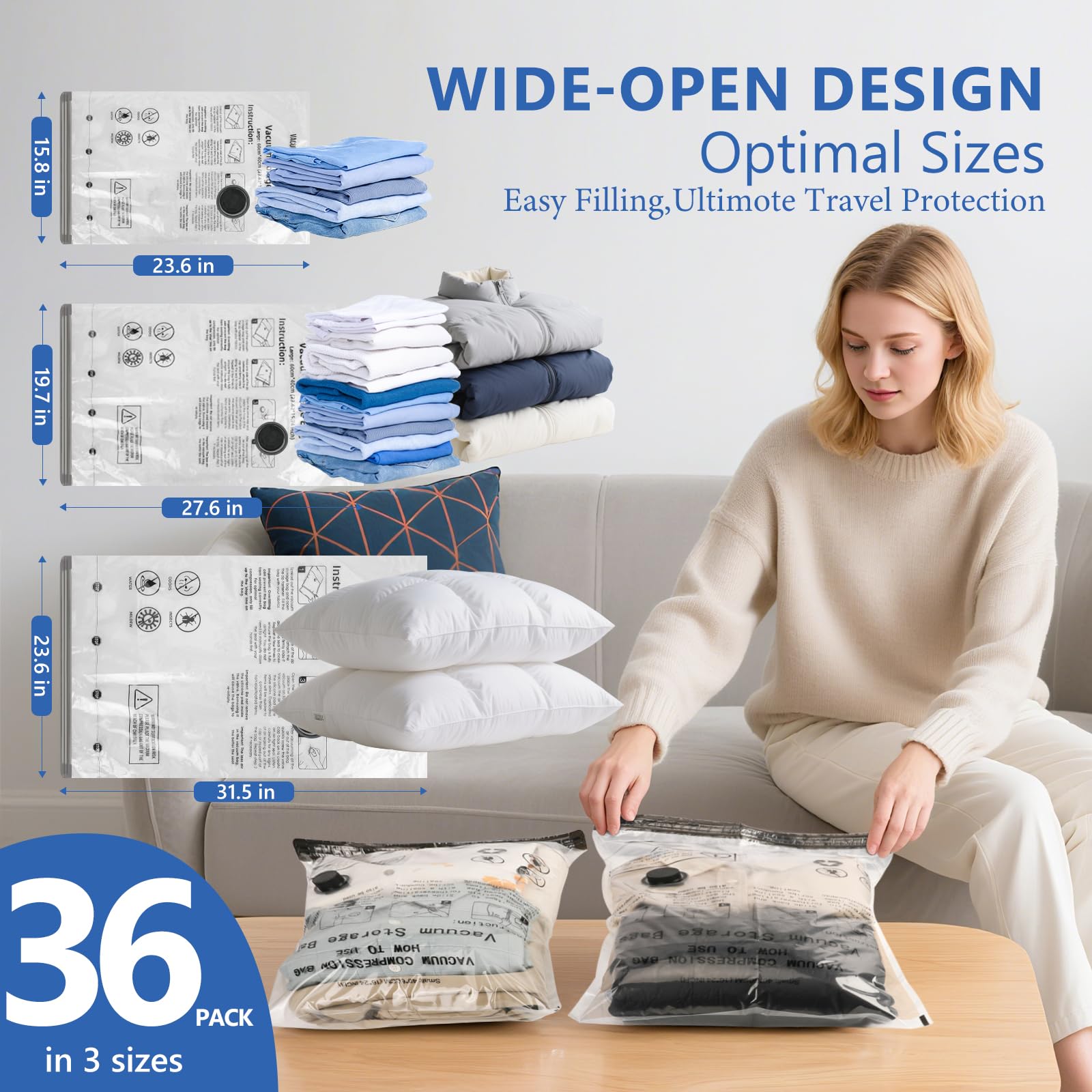 NESCCI three sizes vacuum bags for versatile packing