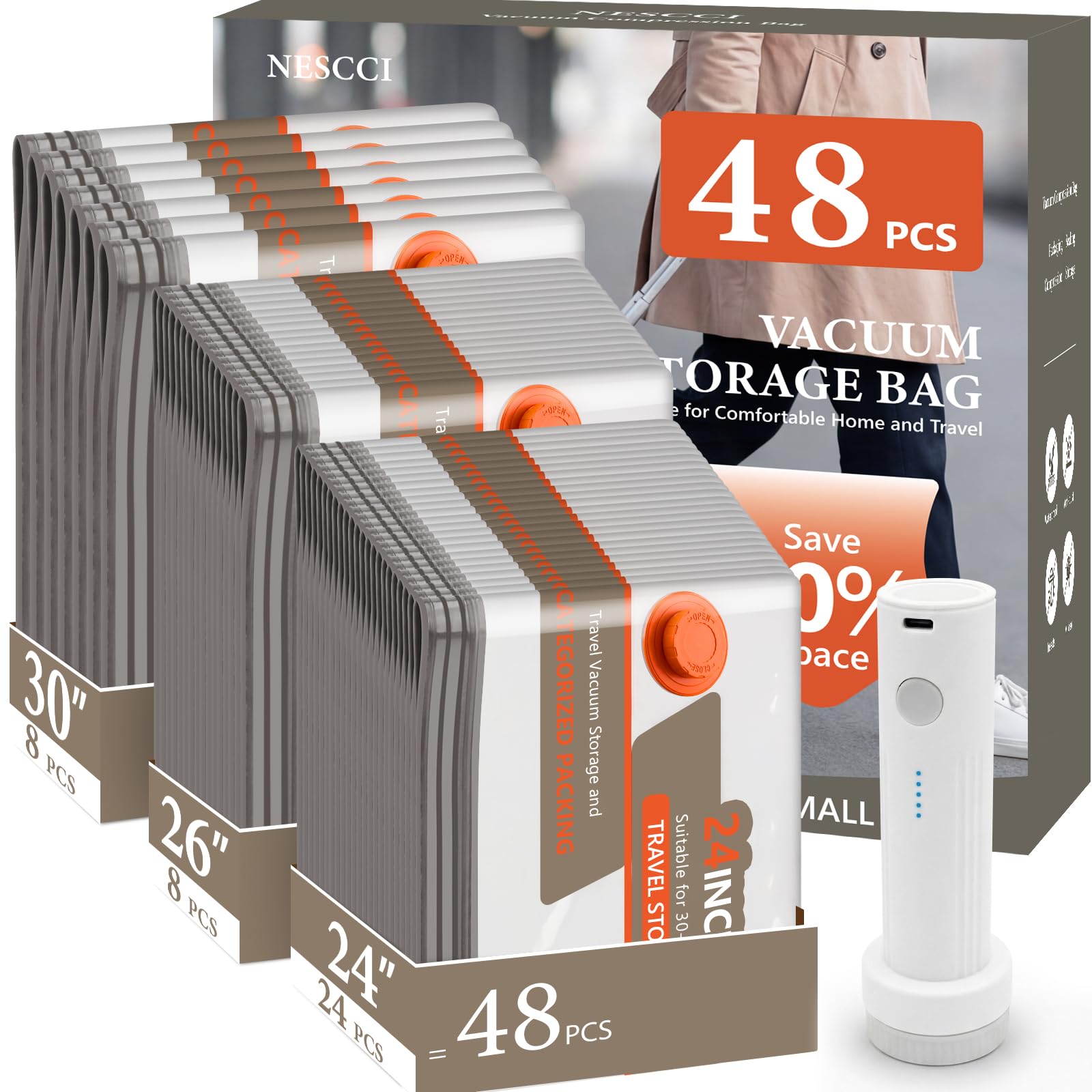 NESCCI travel collection vacuum bags maximize luggage space.