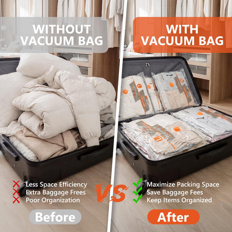 NESCCI vacuum bags in varied sizes organized for travel