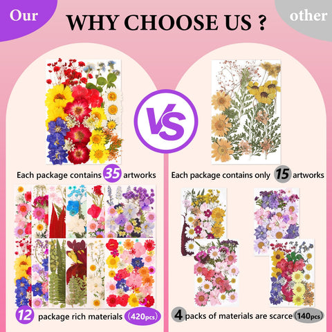 Colorful variety of dried flowers for resin coasters, frames, and scrapbooks