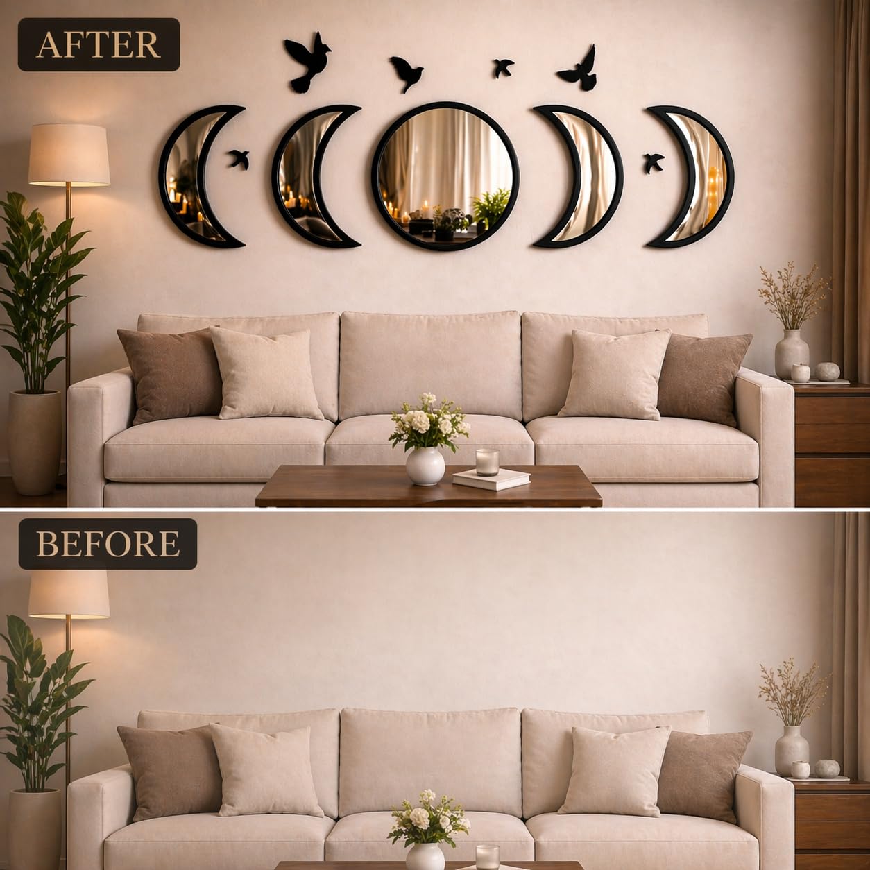NESHE Black Moon Phase Mirrors brighten interiors with reflective quality