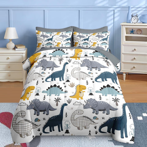 Nesker dinosaur comforter set for twin beds, soft and breathable with kid-friendly design.
