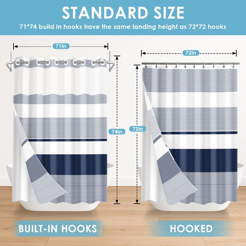 Nesphy curtain measured 71x74 inches to fit most baths.