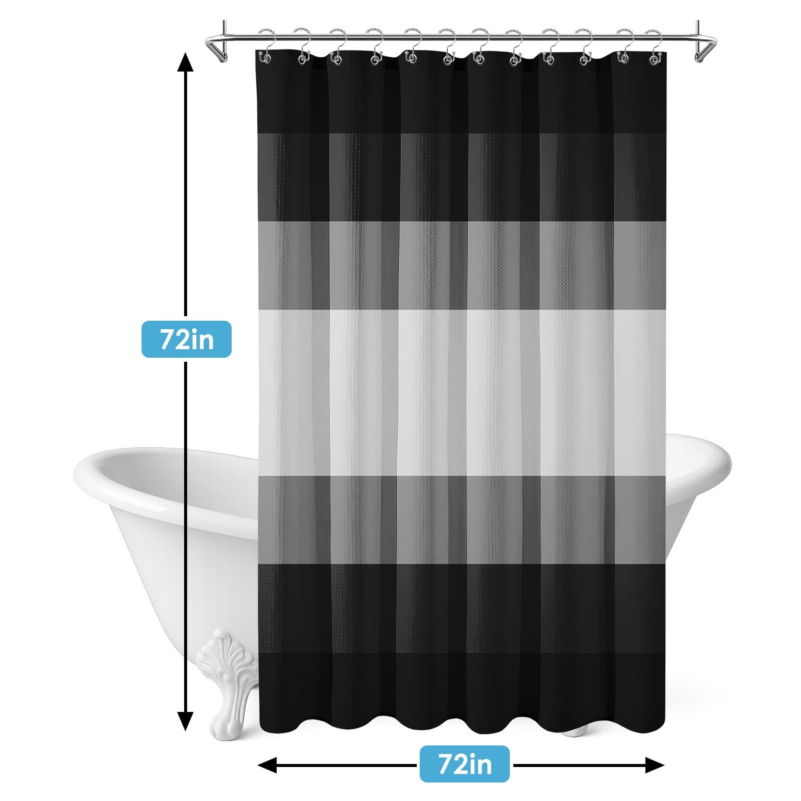Nesphy rust-resistant metal hooks keep the curtain secure in humid bathrooms.
