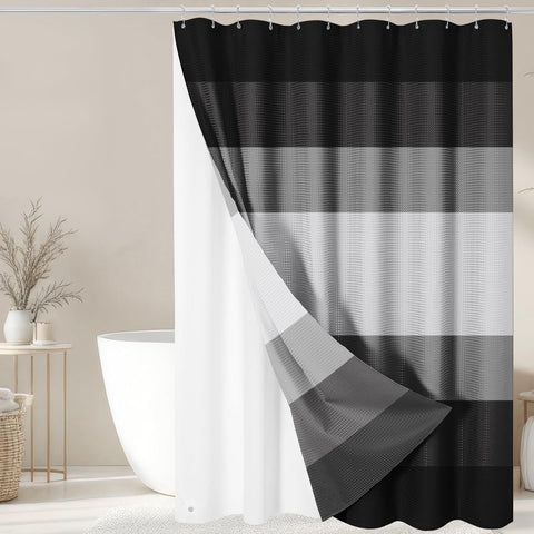 Nesphy waffle-texture shower curtain adds refined style to the bathroom.